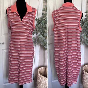 Faded Glory Y2K Polo Dress Womens Junior XL Striped Vneck Sleeveless Midi Summer